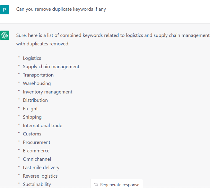 Using Prompt to Remove Duplicate Keywords