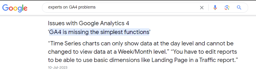 Experts On GA4 Problems Search Query